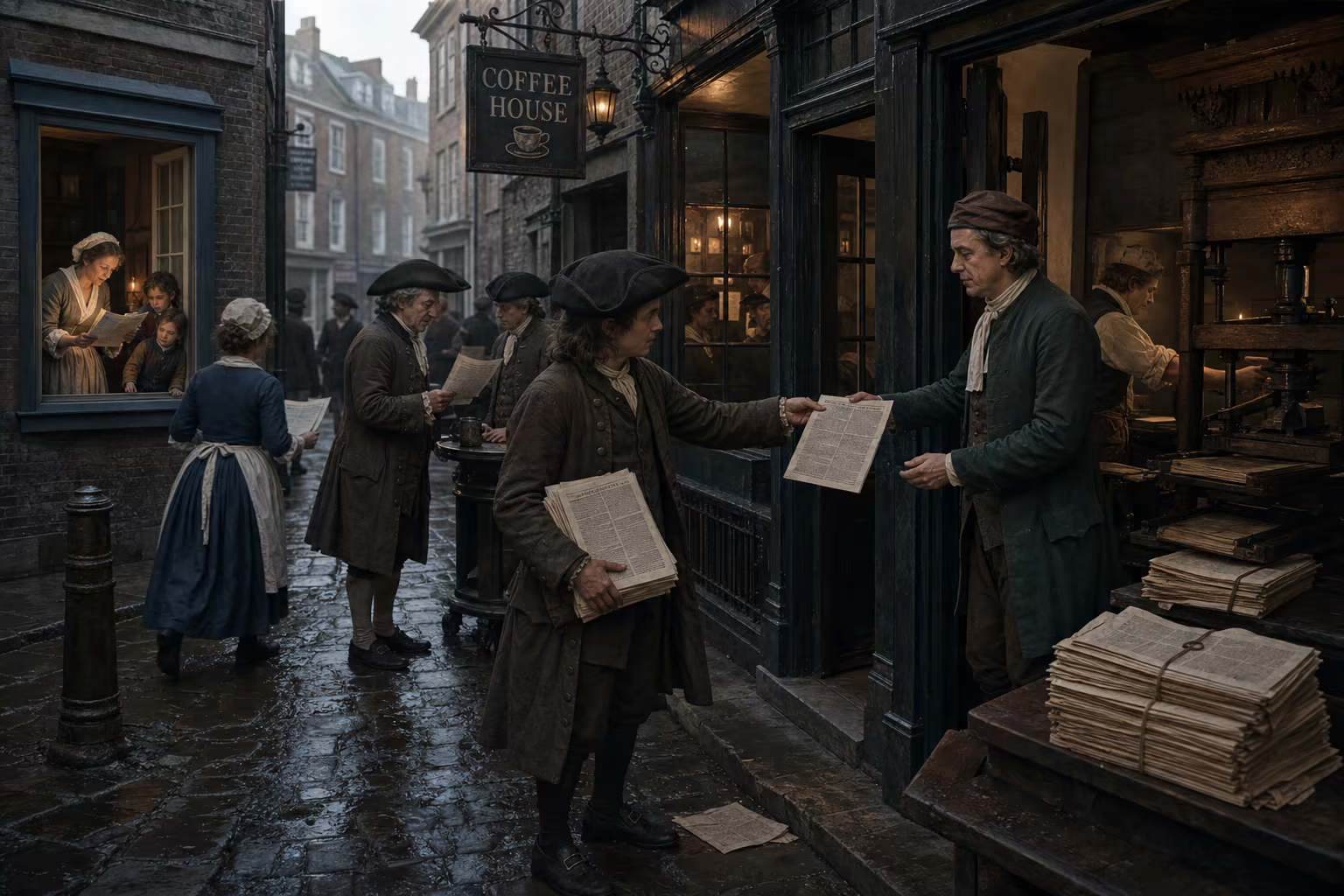 One issue of The Spectator travels from a London press to a coffeehouse and a domestic reading table, gathering a carrier’s fold and small reader marks.